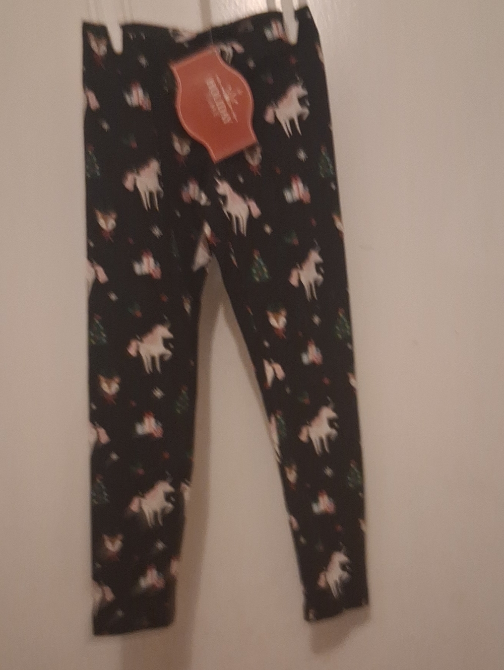 Holiday Time Black Unicorn & Holiday Tree Print Leggings